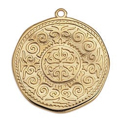 BeadsBalzar Beads & Crafts (GQA7067A) 24KT GOLD PLATED (GQA7067X) Round motif with Arabic pattern 31mm (1 PC)