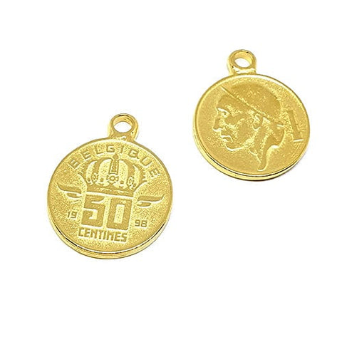 BeadsBalzar Beads & Crafts (GQC6714A) PENDANT COIN 18x23mm "BELGIQUE 50 CENTIMES" (2 PCS)
