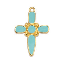 BeadsBalzar Beads & Crafts (GQC6871D) GOLD / AQUA (GQC6871X) Dagger cross motif pendant (2 PCS)