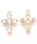 BeadsBalzar Beads & Crafts (GQC7615-G) Brass Cubic Zirconia Pendants, Cross, 25x16mm (1 PC)