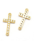 BeadsBalzar Beads & Crafts (GQC7848-G) Cross Brass Micro Pave Cubic Zirconia  9x17mm (1 PCS)