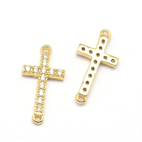 BeadsBalzar Beads & Crafts (GQC7848-G) Cross Brass Micro Pave Cubic Zirconia  9x17mm (1 PCS)