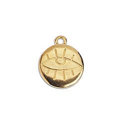 BeadsBalzar Beads & Crafts (GQE6707A) 24KT GOLD PLATED (GQE6707X) Metal 12 x 15MM Round motif 15mm with eye sketch pendant  (4 PCS)