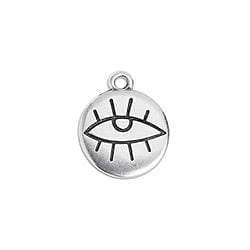 BeadsBalzar Beads & Crafts (GQE6707B) SILVER ANTIQUE (GQE6707X) Metal 12 x 15MM Round motif 15mm with eye sketch pendant  (4 PCS)