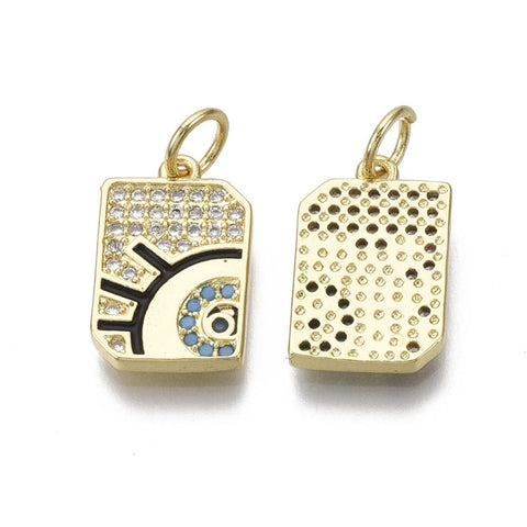 BeadsBalzar Beads & Crafts (GQE7324A) Brass Zirconia, Rectangle with Eye, Real 18K Gold Plated 14x9mm  (1 pc)