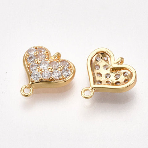 BeadsBalzar Beads & Crafts (GQE7479G) Brass Cubic Zirconia Links, Heart,10mm (2 PCS)