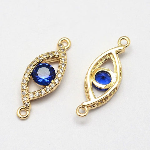 BeadsBalzar Beads & Crafts (GQE7498G) Eye Brass Micro Pave Grade AAA Cubic Zirconia Links, 21mm  (1 PC)