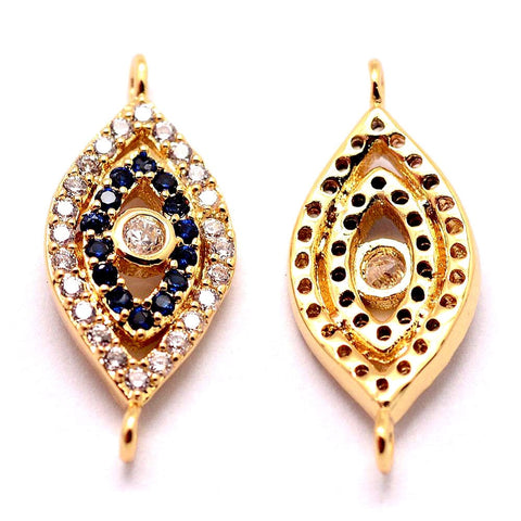 BeadsBalzar Beads & Crafts (GQE7910G) Brass Micro Pave Cubic Zirconia Links, Evil Eye, 19x8mm (1 PC)