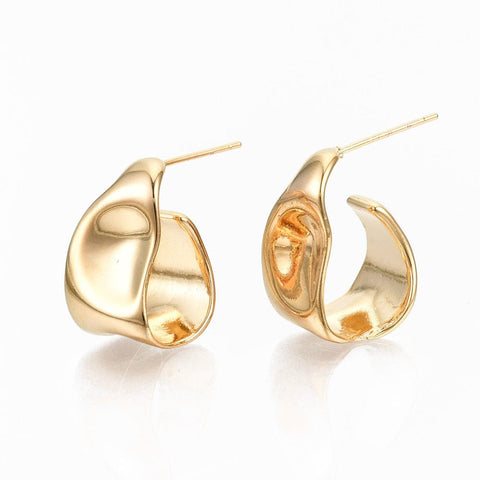 BeadsBalzar Beads & Crafts (GQE8309-G) Brass Half Hoop Earrings, Hammered, Real 18K Gold Plated 19mm (2 PCS)