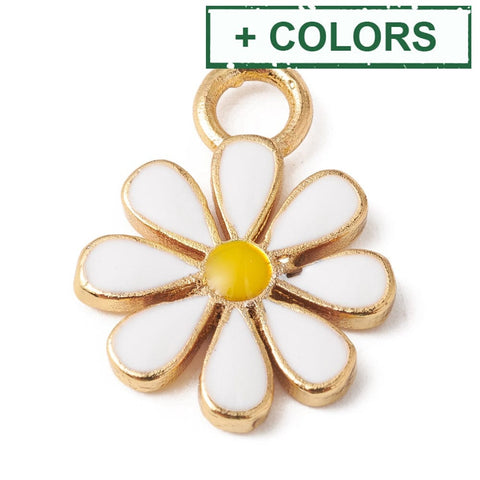 BeadsBalzar Beads & Crafts (GQF8717-X) Eco-Friendly Rack Plating Brass Enamel Pendant Flower, 12x15.5mm (2 PCS)
