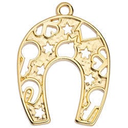 BeadsBalzar Beads & Crafts (GQH6725A) 24KT GOLD PLATED (GQH6725X) 44X58MM Horseshoe motif with perforated pattern pendant (1 PC)