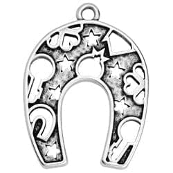 BeadsBalzar Beads & Crafts (GQH6725B) SILVER PLATED (GQH6725X) 44X58MM Horseshoe motif with perforated pattern pendant (1 PC)