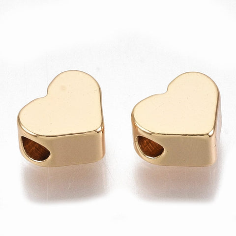 BeadsBalzar Beads & Crafts (GQH7867-G) Brass Beads, Heart, Nickel Free, Real 18K Gold Plated 6x7mm (4 PCS)