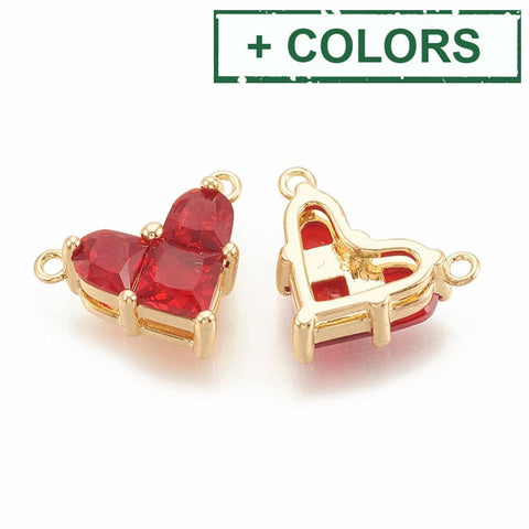 BeadsBalzar Beads & Crafts (GQH7868-X) Brass Cubic Zirconia, Real 18K Gold Plated, Heart, 9.5x12mm (2 PCS)