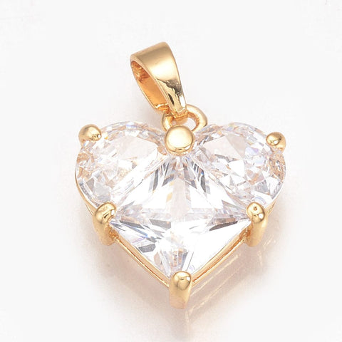 BeadsBalzar Beads & Crafts (GQH7883G) Brass Cubic Zirconia  Heart, Golden 15x14mm (1 PC)