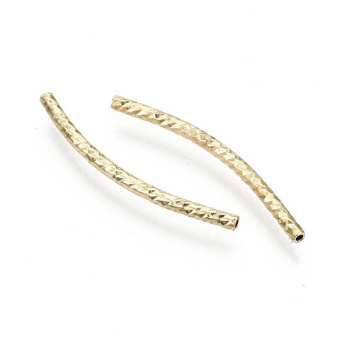 BeadsBalzar Beads & Crafts (GQH8296-G) Hammered Brass Tube Beads, Real 18K Gold Plated 25mm (4 PCS)