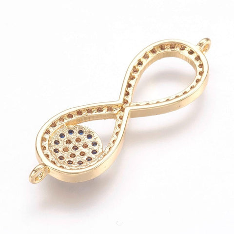 BeadsBalzar Beads & Crafts (GQL5282) Brass Micro Pave Cubic Zirconia Infinity 33x10mm (1 PC)