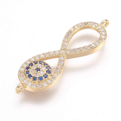 BeadsBalzar Beads & Crafts (GQL5282) Brass Micro Pave Cubic Zirconia Infinity 33x10mm (1 PC)