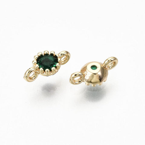BeadsBalzar Beads & Crafts (GQL8004-GR) Brass Micro Pave Green Cubic Zirconia Links Flat7.5x4mm (2 PCS)