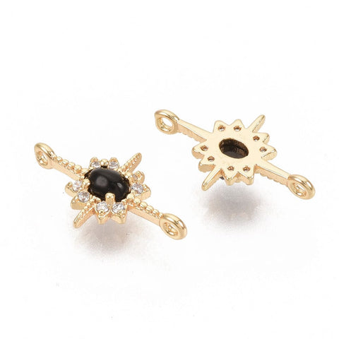 BeadsBalzar Beads & Crafts (GQL8027-01) Brass Micro Pave Cubic Zirconia Links Black 16.5x9.5mm  (1 PC)