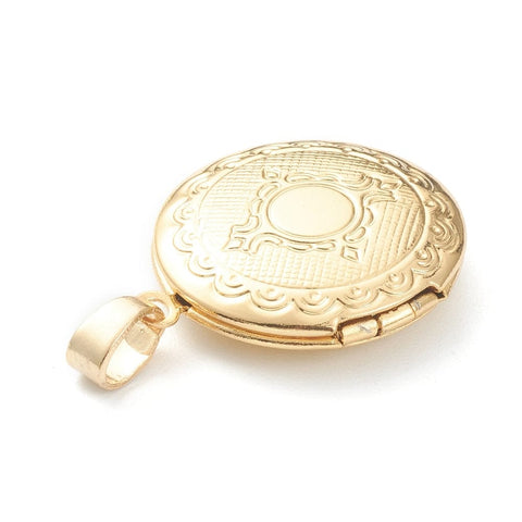 BeadsBalzar Beads & Crafts (GQL8239-06G) Brass Locket Photo Frame Pendants, Real 18K Gold Plated 20mm wide (2 PCS)