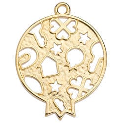 BeadsBalzar Beads & Crafts (GQP6723A) 24KT GOLD PLATED (GQP6723X) 46 X6  0MM Pomegranate motif with perforated pattern pendant GOLD PLATED