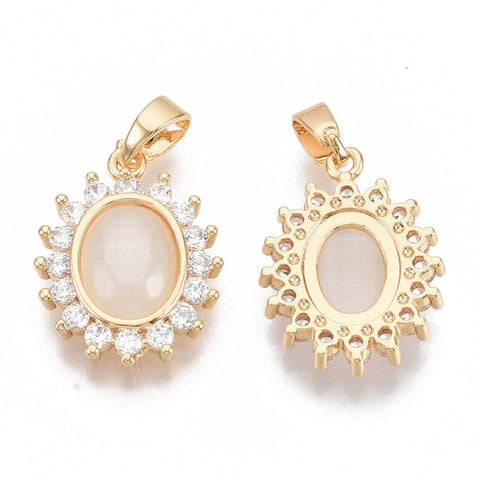 BeadsBalzar Beads & Crafts (GQP7323A) Brass Zirconia  Oval, Real 18K Gold Plated, 14x18mm (1 pc)