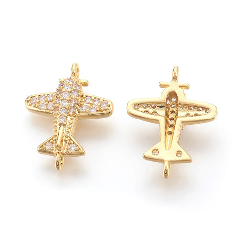 BeadsBalzar Beads & Crafts (GQP7478A) Brass Micro Pave Cubic Zirconia Links, Propeller Airplane, 16.5mm (1 PC)