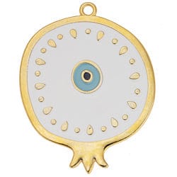 BeadsBalzar Beads & Crafts (GQP7715A) GOLD/WHITE (GQP7715X) Pomegranate motif with eye pendant 55x71mm (1 PC)