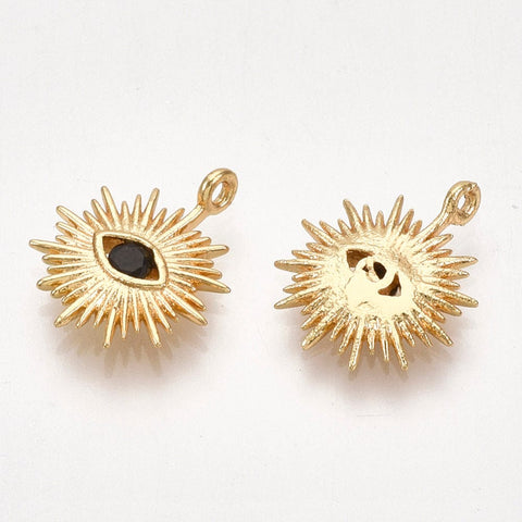 BeadsBalzar Beads & Crafts (GQP8014BL) Brass Charms, with Cubic Zirconia, Eye,14x12mm (2 PCS)