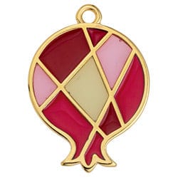 BeadsBalzar Beads & Crafts (GQP8385-GDR) Alloy Motif pomegranate with vitraux pattern pendant 40X29mm (1 PC)