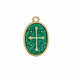 BeadsBalzar Beads & Crafts (GQR7440F) GOLD/TURQUOISE (GQR7440X) Oval with cross pendant (2 PCS)