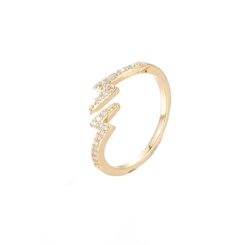 BeadsBalzar Beads & Crafts (GQR7856-G) Brass Micro Pave Clear Cubic Zirconia Cuff Ring,, Lightning Bolt, 16.5mm (1 PC)