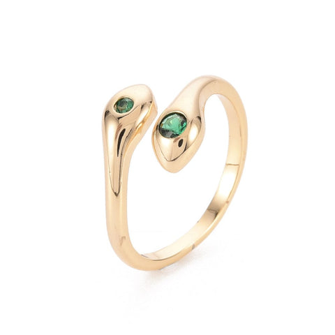 BeadsBalzar Beads & Crafts (GQR7966G) Brass Micro Pave Cubic Zirconia Ring, Snake, Green,(17.9mm)