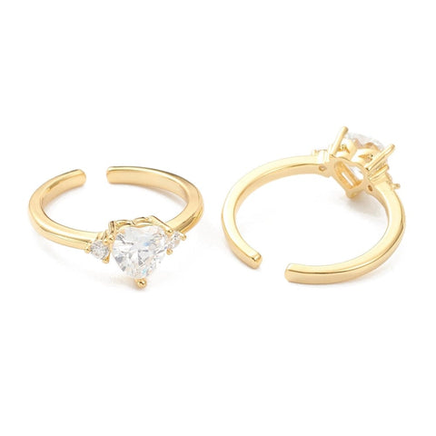 BeadsBalzar Beads & Crafts (GQR7979-03G) Adjustable Brass Micro Pave Clear Cubic Zirconia Cuff Rings, Heart, (15mm) (1 PC)