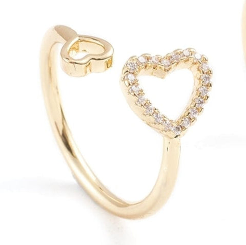 BeadsBalzar Beads & Crafts (GQR8113-20G) Adjustable Brass Micro Pave Clear Cubic Zirconia Ring Heart, 16mm (1 PC)