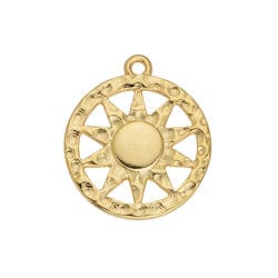 BeadsBalzar Beads & Crafts (GQS8746-G) Alloy Round motif hammered with sun pendant 18x21mm (2 PCS)