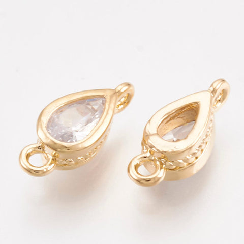 BeadsBalzar Beads & Crafts (GQT7482G) Brass Cubic Zirconia Links, Drop, Clear, 10mm long (2 PCS)