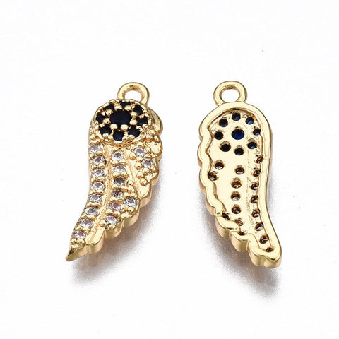 BeadsBalzar Beads & Crafts (GQW7947G) Brass Micro Pave Cubic Zirconia Wing, 16x6mm (1 PC)