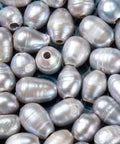 BeadsBalzar Beads & Crafts GRAY (PE5749-02) (PE5749-X) Pearl Beads, Oval,Size: about 7~10mm long (10 PCS)