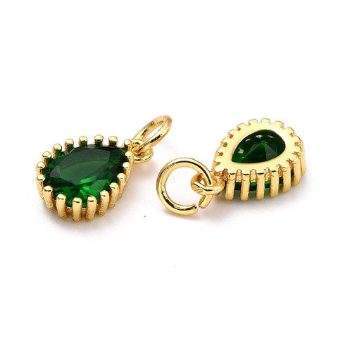 BeadsBalzar Beads & Crafts GREEN (GQD8005-06) (GQD8005-X) Brass Micro Pave Cubic Zirconia Pendants Teardrop, 7.5x12mm (2PCS)