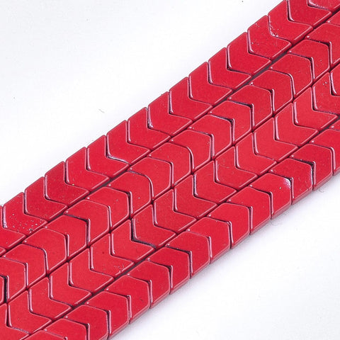 BeadsBalzar Beads & Crafts (HA6740C)  Spray Painted Non-magnetic Synthetic Hematite Beads Strands, Arrow/Chevron, Red Size: about 5.5mm long, 6mm wide, 2mm thick