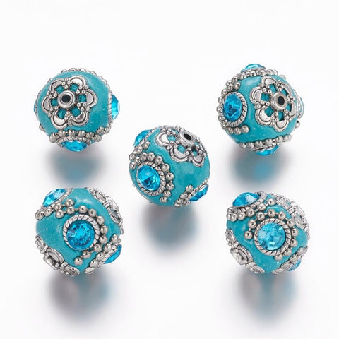 BeadsBalzar Beads & Crafts Handmade Indonesia Beads, with Brass Core, Round, SkyBlue Size: about 18~20mm in diameter, hole: 2mm (IB4762B)