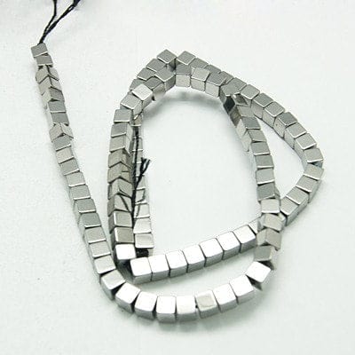 BeadsBalzar Beads & Crafts (HB5001B) Hematite , Cube, Silver Plated 4MM