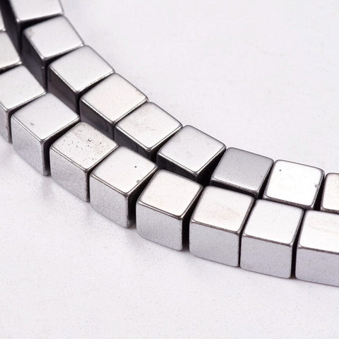 BeadsBalzar Beads & Crafts (HB5001B) Hematite , Cube, Silver Plated 4MM