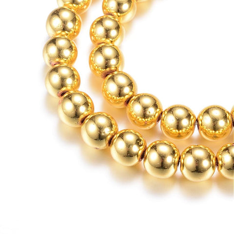 BeadsBalzar Beads & Crafts (HB5015) Hematite Bead Strands, Round, Golden Plated 6mm