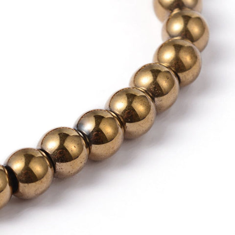 BeadsBalzar Beads & Crafts (HB5016) Non-Magnetic Synthetic Hematite Beads Strands, Round, Gold 6mm (1 STR)