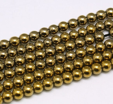 BeadsBalzar Beads & Crafts (HB5122) Hematite Beads Strands, Round, Golden Plated 3MM
