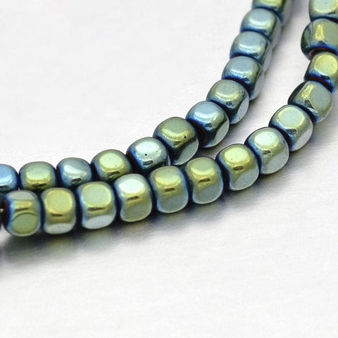 BeadsBalzar Beads & Crafts (HB5226) Cube Electroplate Non-magnetic Synthetic Hematite Beads Strands, Green Plated 3MM