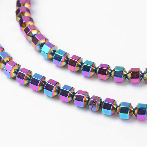 BeadsBalzar Beads & Crafts (HB5305A) Synthetic Hematite Beads Strands, Rainbow Plated 4MM